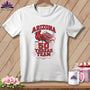 White t-shirt featuring a red cardinal graphic and text reading Arizona 50 Thread Team hanging on a wooden background.