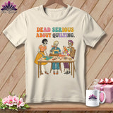 Shirt with skeletons sewing and quilting, text reads 