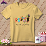 Yellow t-shirt with ghosts holding sewing supplies and text 