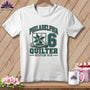 A white t-shirt features green lettering that reads Philadelphia Quilter Stitch Six alongside a quilt block graphic and the number 6.