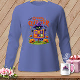 Halloween black cat with pumpkins and text 