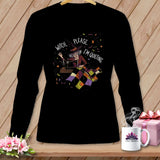 Witch, please, I'm quilting graphic on a black long-sleeve shirt.