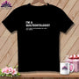 Black t-shirt with "I'M A QUILTEONTOLOGIST" and "I CUT FABRIC WITH CONFIDENCE (OK, AND A FULL CLENCH)" text.