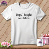 White t-shirt with black text 