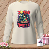 Zombie quilter graphic with text 