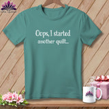 Teal t-shirt with white text 