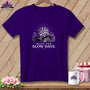 Purple t-shirt with quilted sun graphic and text "MADE FOR SLOW DAYS."