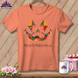 Peach t-shirt with a quilted jack-o'-lantern face and text 