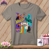 Witch and ghost high-five over sewing machine with text 