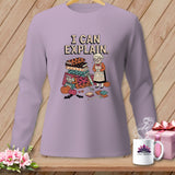 Lilac long-sleeve shirt with Halloween-themed quilt blocks and 