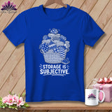 Royal blue t-shirt with a white graphic of fabric in a basket and 