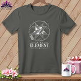 Dark grey t-shirt with quilting block design and text 