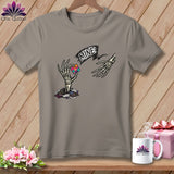 Skeleton hands reaching for a colorful patch square with 