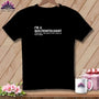 Black t-shirt with white text "I'm a quilteontologist stand back. I may need to cast a spell on my seams."