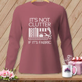 Mauve long-sleeve shirt with white text and sewing graphic.