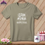 T-shirt with stacked quilts and text 