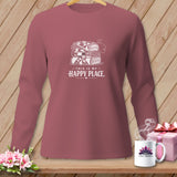 Long sleeve shirt with stacked quilts graphic and text 