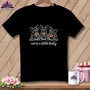 Black t-shirt with three bats holding wine glasses, text "we're a little batty".