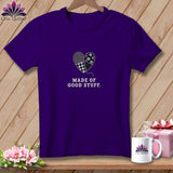 Purple t-shirt with quilted heart graphic and 