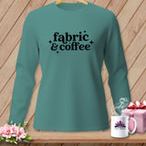 Teal long sleeve shirt with black text 