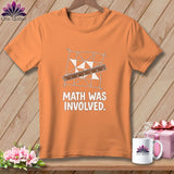 Orange t-shirt with geometric pattern, ruler, and 