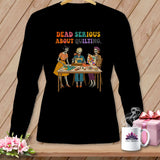 Skeleton quilters with text 