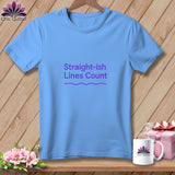 Light blue t-shirt with purple text 