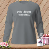 Gray long-sleeve shirt with white text 